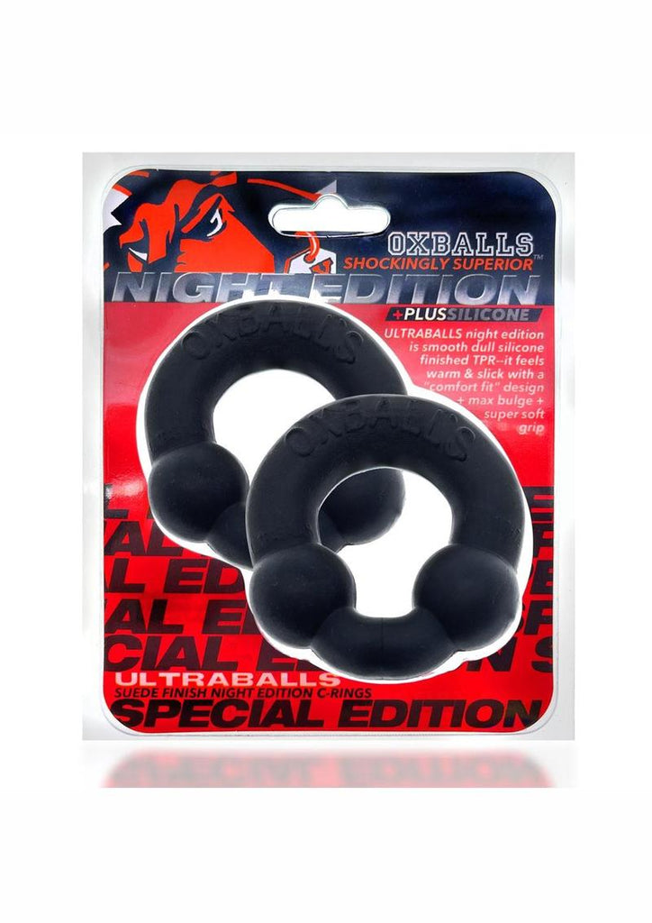 Oxballs Ultraballs Cock Ring Set (2 Pack)- Night Edition - Black