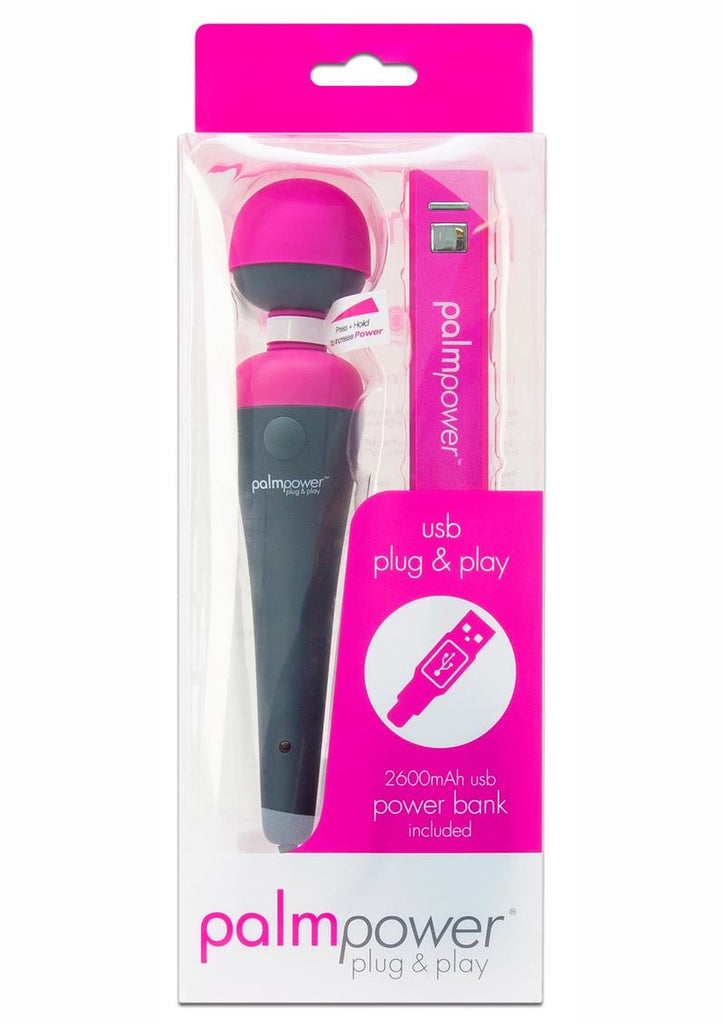 Palmpower Plug and Play Rechargeable Silicone Wand Massager - Gray/Pink