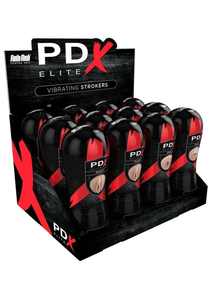 Pdx Elite Fanta Flesh Vibrating Strokers Display 12 Each Per Pop Counter - Display
