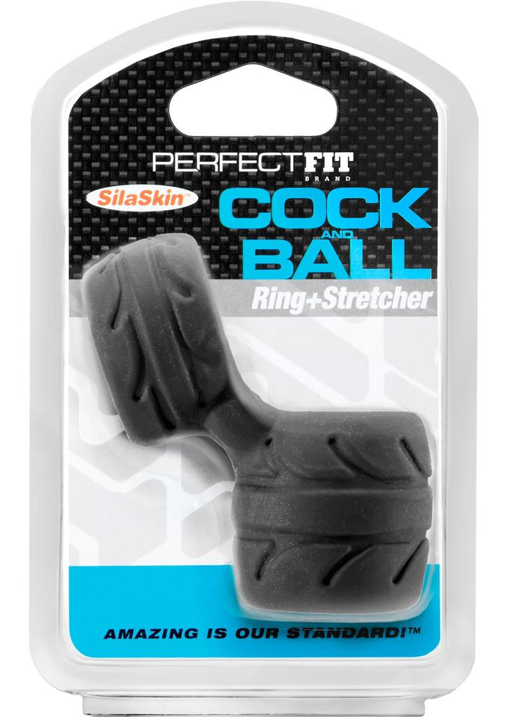Perfect Fit Cock and Ball Ring + Stretcher Silaskin - Black