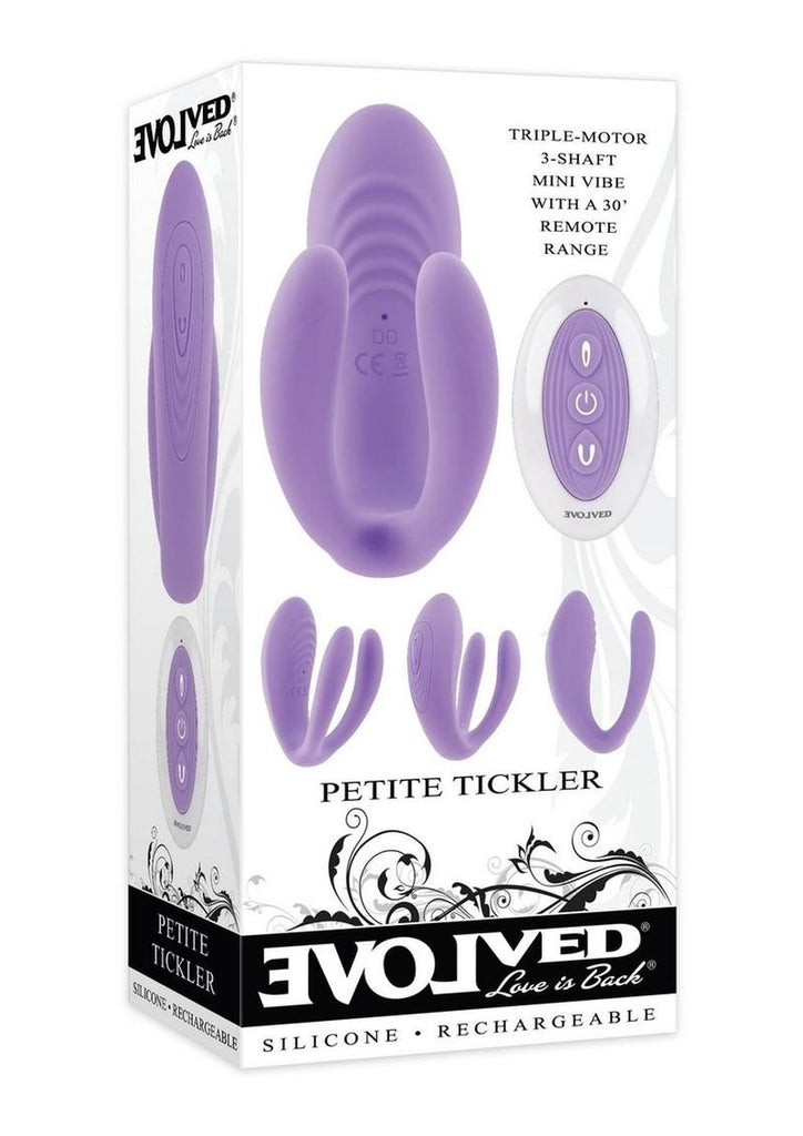 Petite Tickler Rechargeable Silicone Triple Stimulating Mini Vibrator with Remote Control - Lavender/Purple
