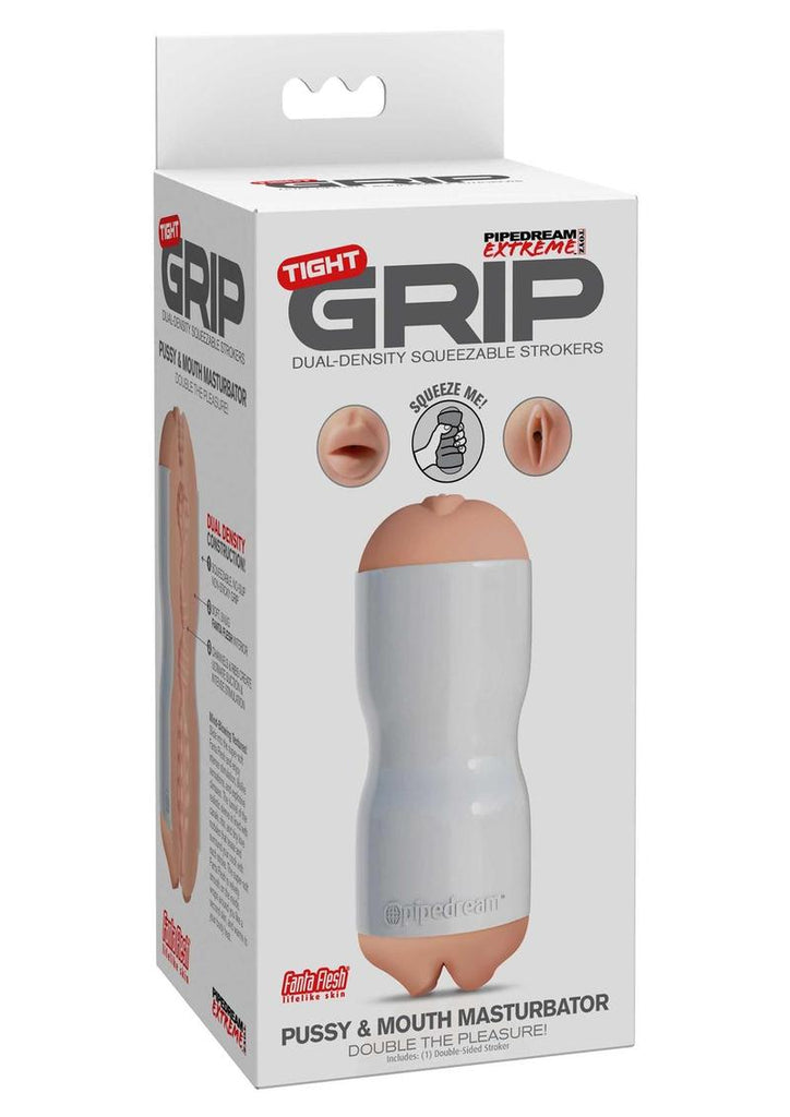 Pipedream Extreme Toyz Tight Grip Pussy and Mouth Masturbator - Pussy and Mouth - Vanilla/White