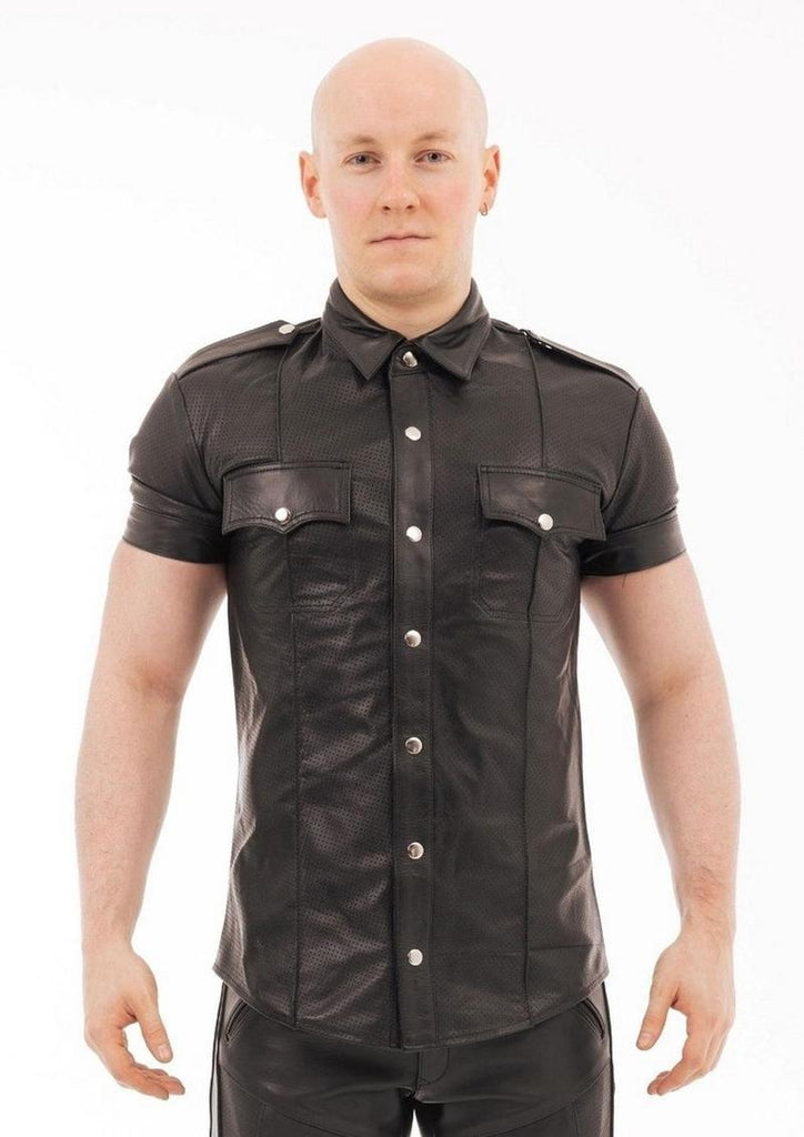 Prowler Red Leather Punch Hole Shirt - Black - Large