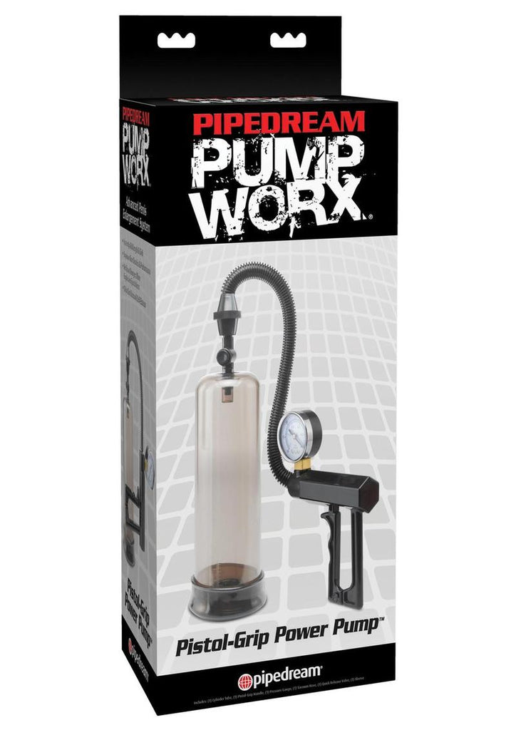 Pump Worx Pistol Grip Power Penis Pump - Black/Clear/Smoke