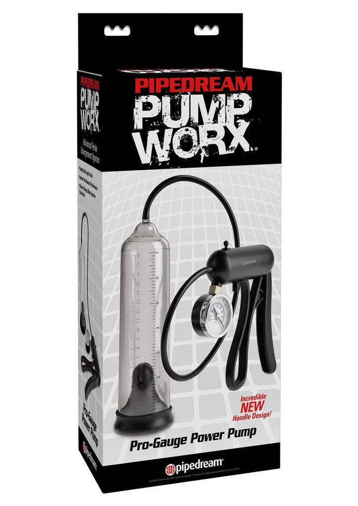 Pump Worx Pro-Gauge Power Penis Pump - Black/Clear