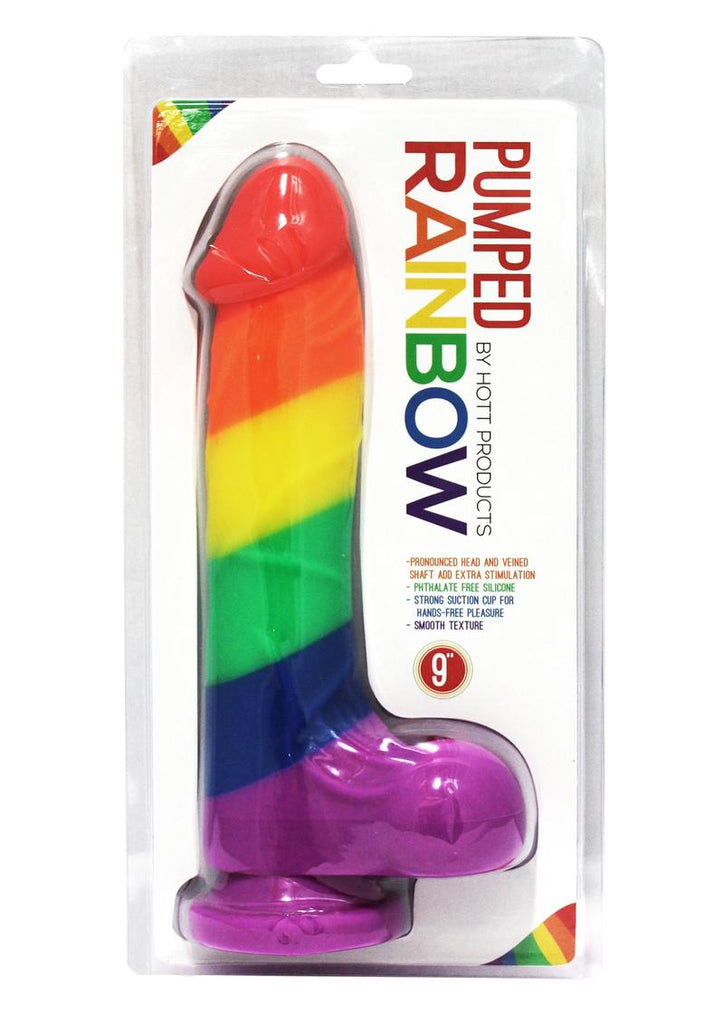 Pumped Rainbow Silicone Realistic Dildo with Balls - Multicolor - 9in
