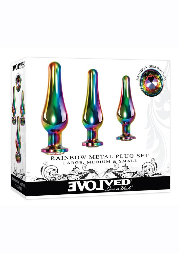 Rainbow Metal Anal Plug - Metal/Multicolor - 3 Piece/Set