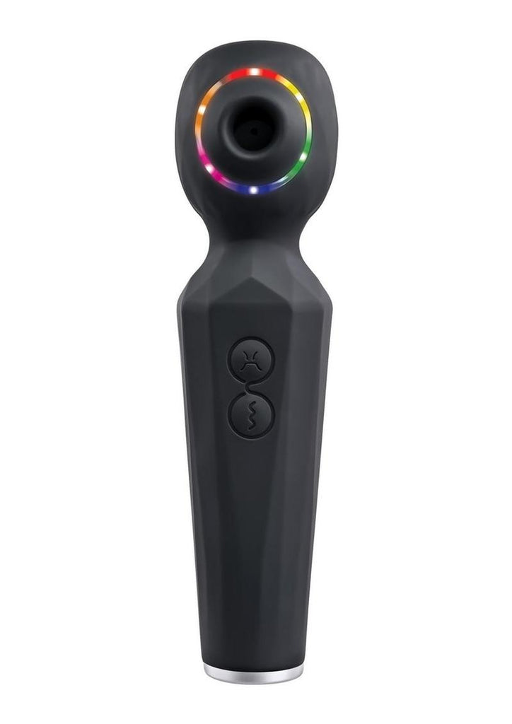 Rainbow Sucker Rechargeable Silicone Wand Vibrator - Black/Multicolor