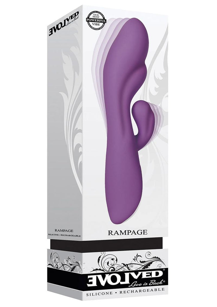 Rampage Rechargeable Silicone Vibrator with Clit Stimulator - Purple