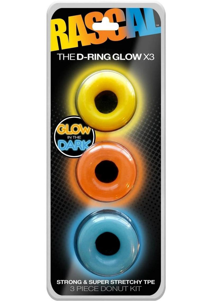 Rascal The D-Ring Glow X3 Glow In The Dark Cockrings Assorted Colors 3 Each - Glow In The Dark - Per Set