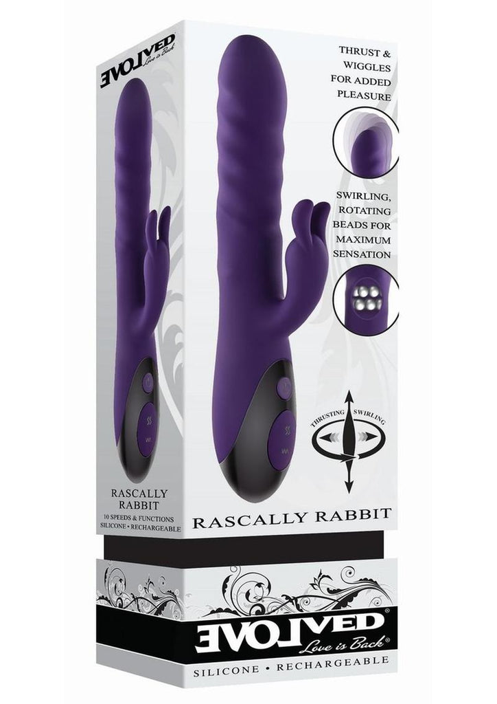 Rascally Rabbit Rechargeable Silicone Thrusting Rotating Vibrator - Purple