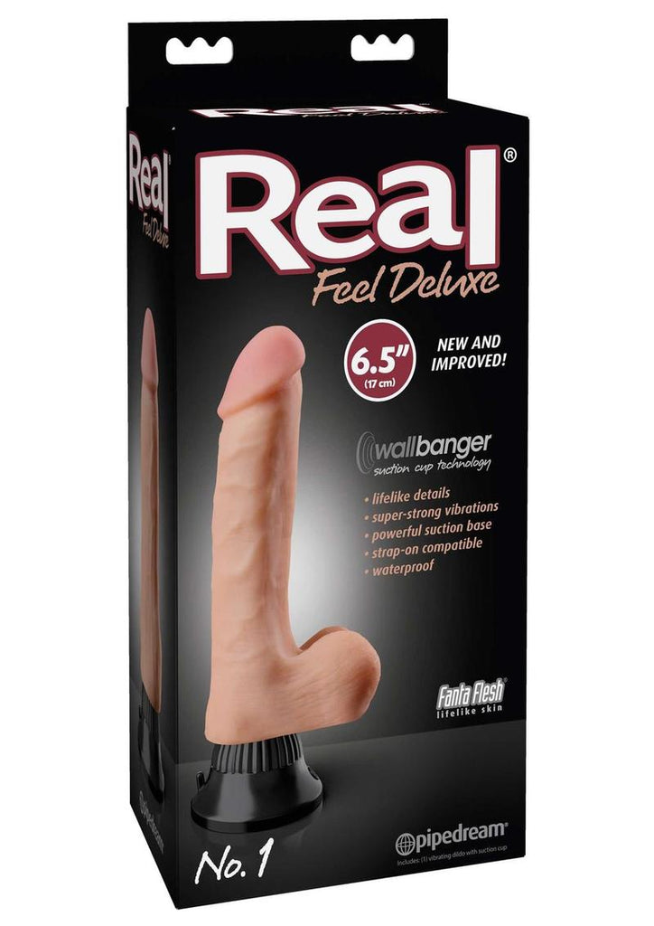 Real Feel Deluxe No. 1 Wallbanger Vibrating Dildo with Balls - Flesh/Vanilla - 6.5in