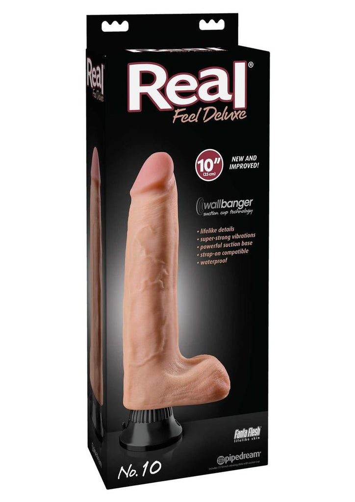 Real Feel Deluxe No. 10 Wallbanger Vibrating Dildo with Balls - Flesh/Vanilla - 10in