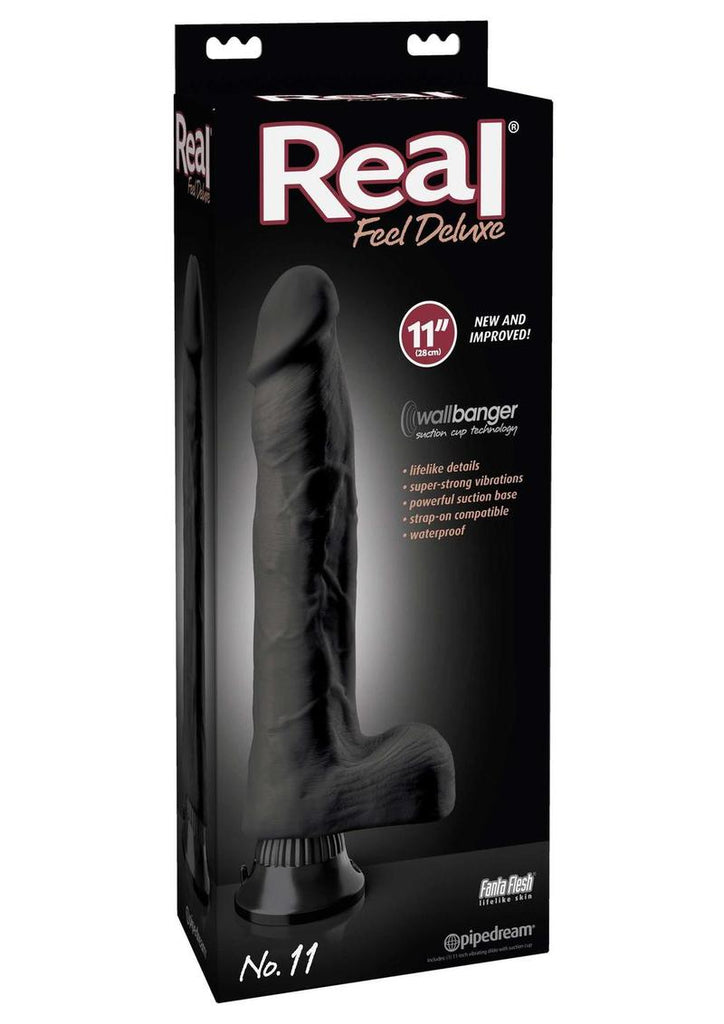 Real Feel Deluxe No. 11 Wallbanger Vibrating Dildo with Balls - Black - 11in