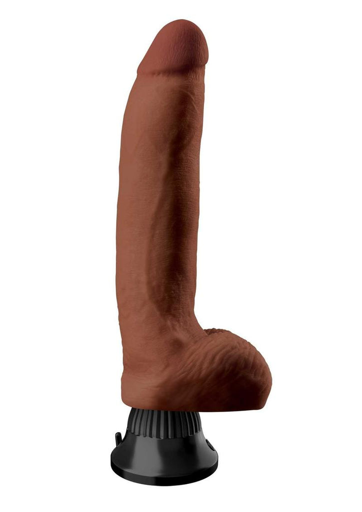 Real Feel Deluxe No. 5 Wallbanger Vibrating Dildo with Balls - Brown/Chocolate - 8in