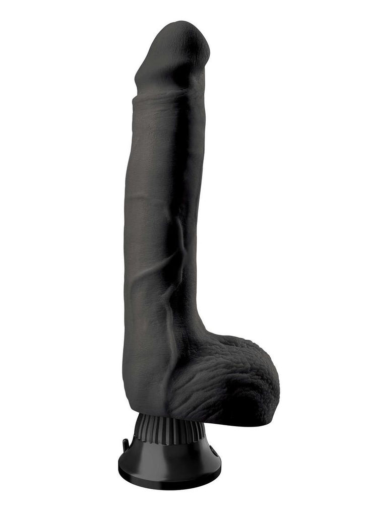 Real Feel Deluxe No. 7 Wallbanger Vibrating Dildo with Balls - Black - 9in