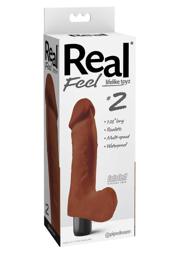 Real Feel Lifelike Toyz No. 2 Realistic Vibrating Dildo with Balls - Brown/Chocolate - 8in