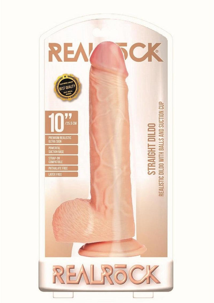 Realrock Curved Realistic Dildo with Balls and Suction Cup - Vanilla - 10in