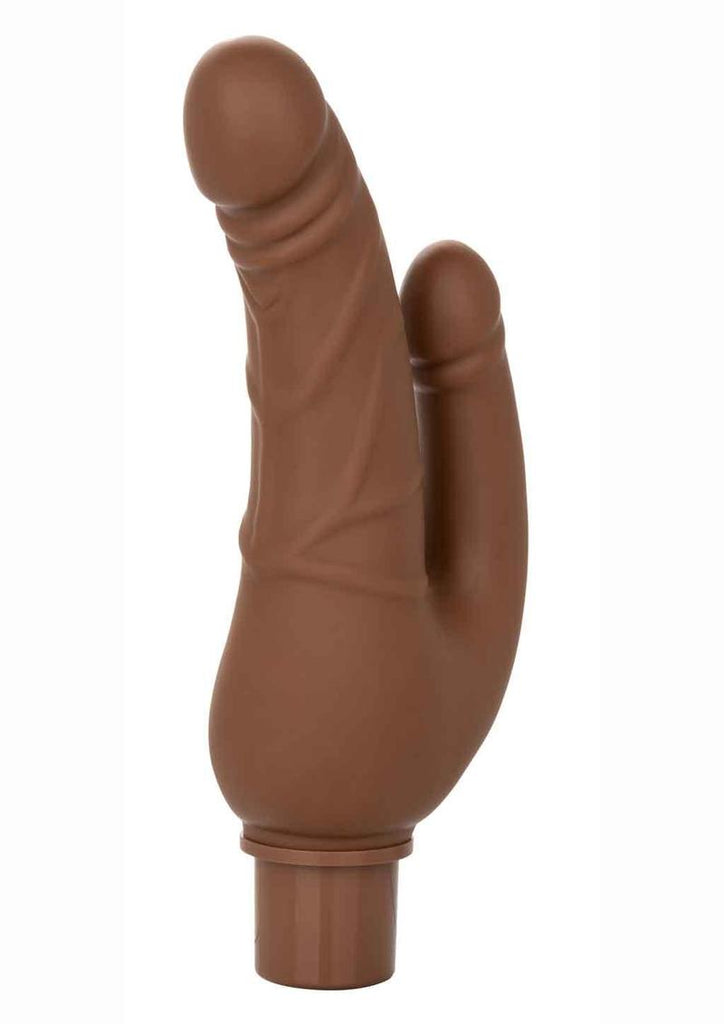 Rechargeable Power Stud Over and Under Silicone Vibrating Double Dong - Chocolate