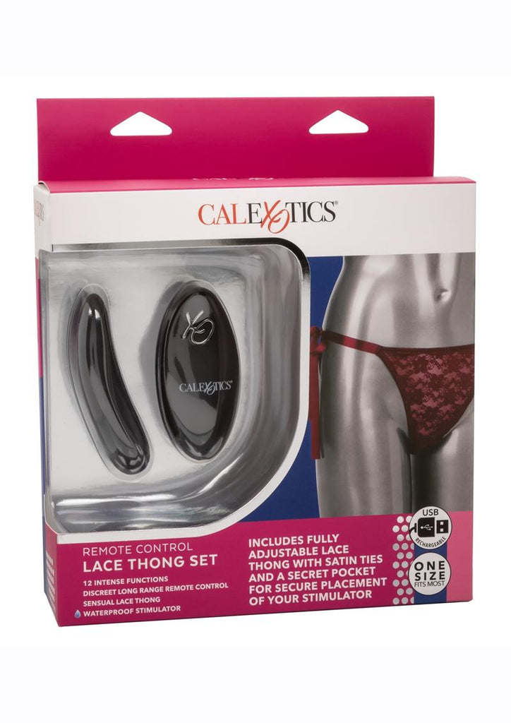 Remote Control Rechargeable Lace Thong - Red - Set