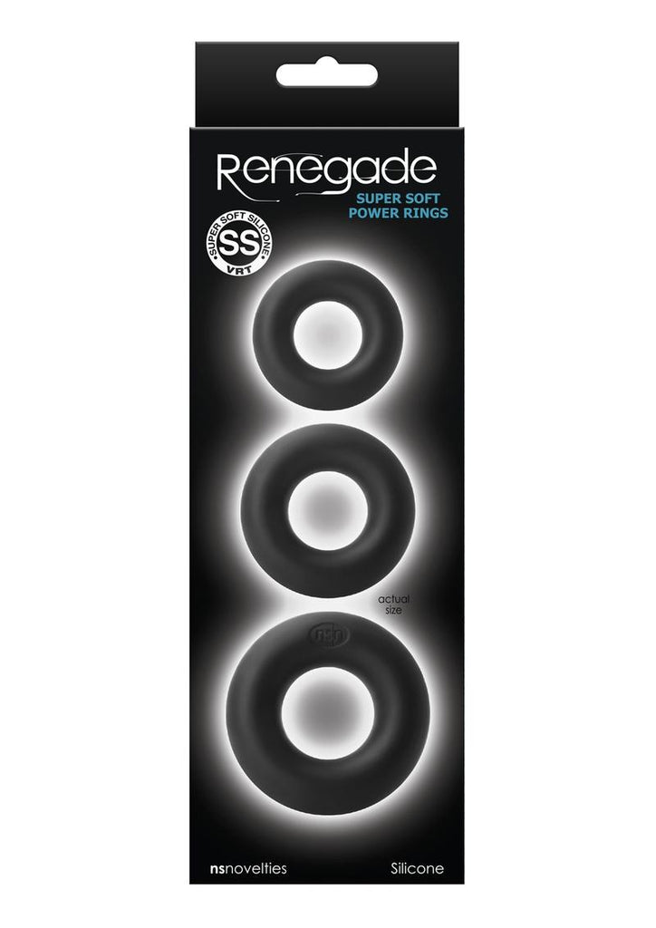 Renegade Super Soft Silicone Power Rings Cock Rings - Black - Set Of 3
