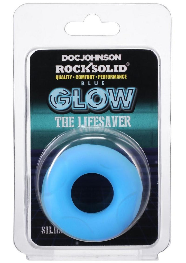 Rock Solid Lifesaver Glow In The Dark Silicone Cock Ring - Blue/Glow In The Dark
