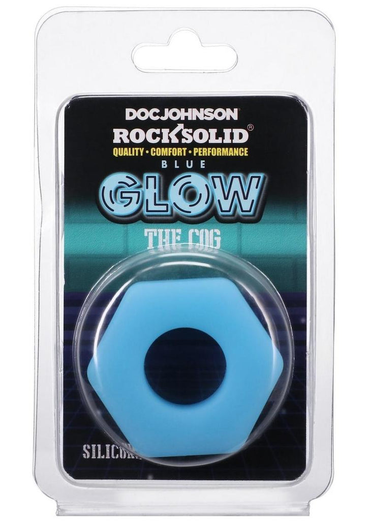 Rock Solid The Cog Silicone Cock Ring - Blue/Glow In The Dark