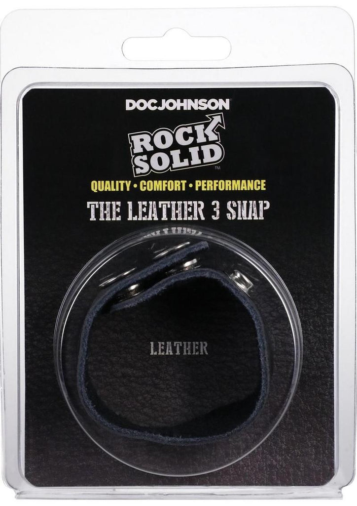 Rock Solid The Leather 3 Snap Adjustable Cock Ring - Black