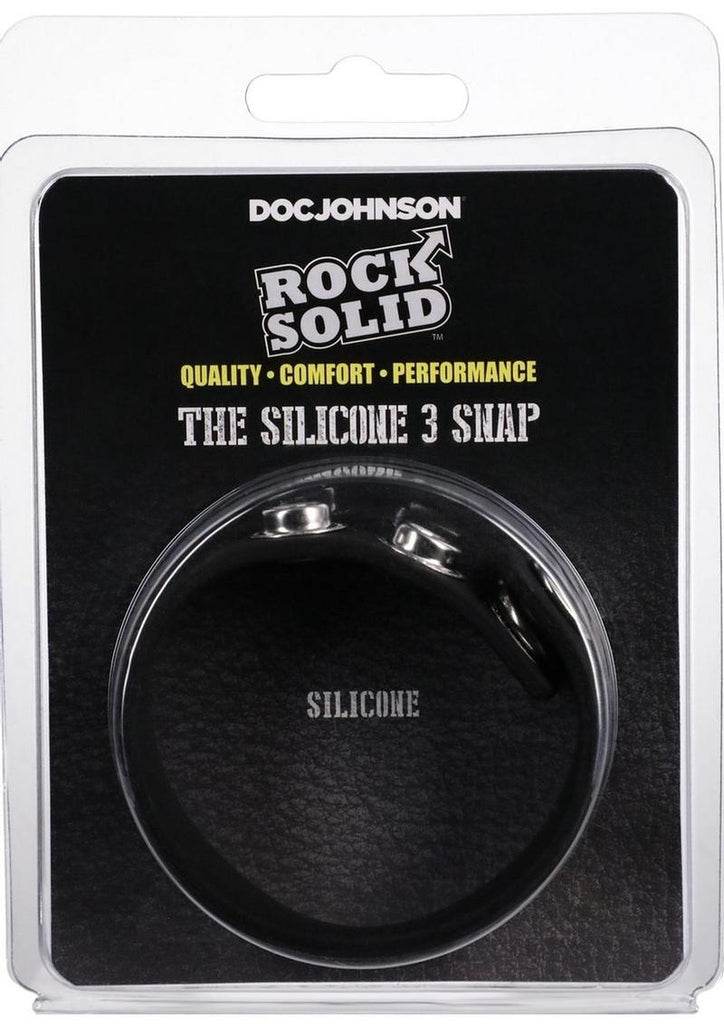Rock Solid The Silicone 3-Snap Adjustable Cock Ring - Black