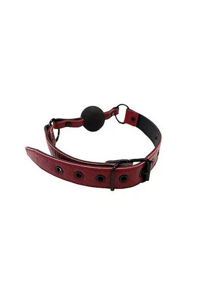 Rouge Anaconda Leather Adjustable Ball Gag - Black/Burgundy/Red