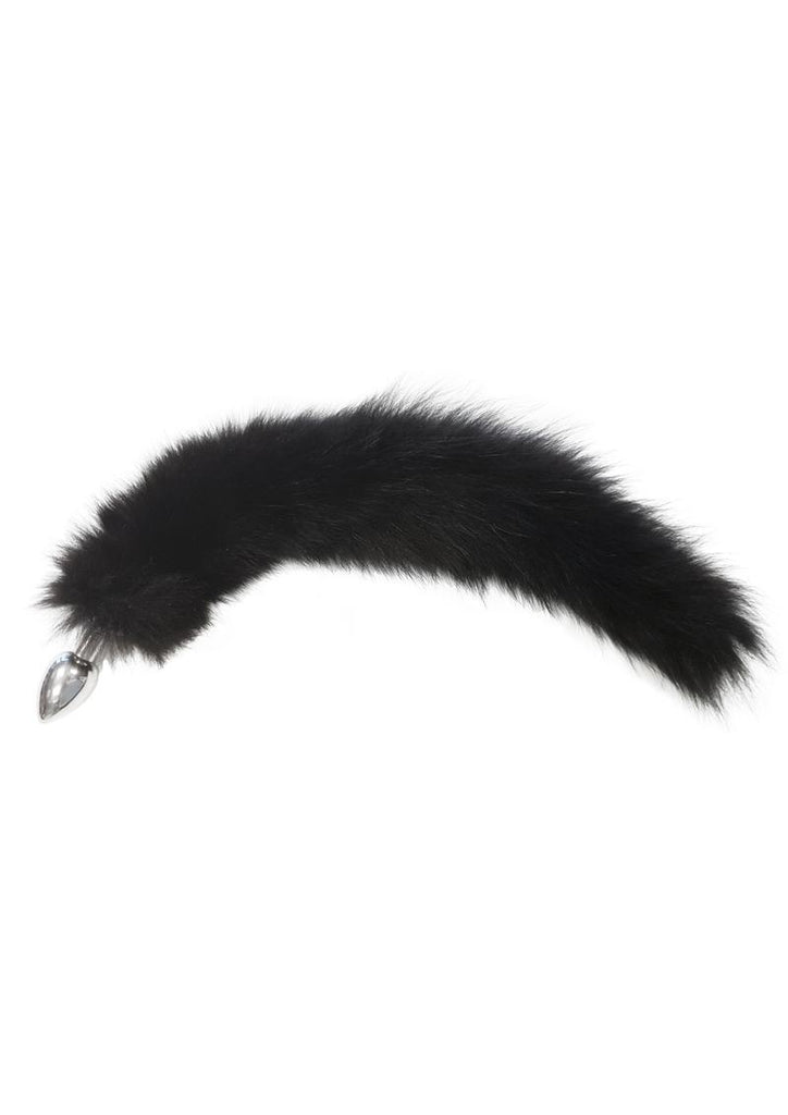Rouge Stainless Steel Butt Plug Tail with Real Fur - Black - Medium