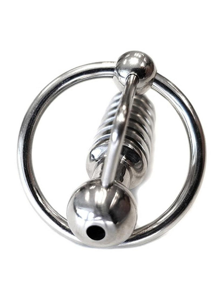 Rouge Stainless Steel Hollow Beaded Urethral Probe and Cock Ring - Metal