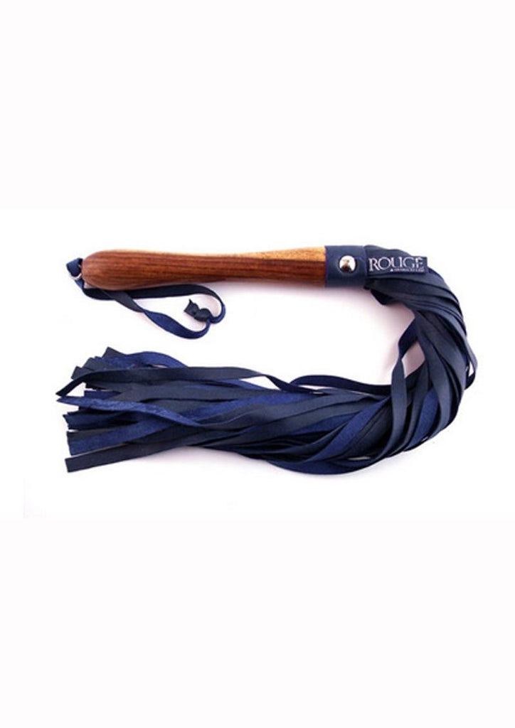 Rouge Wooden Handle Leather Flogger - Blue