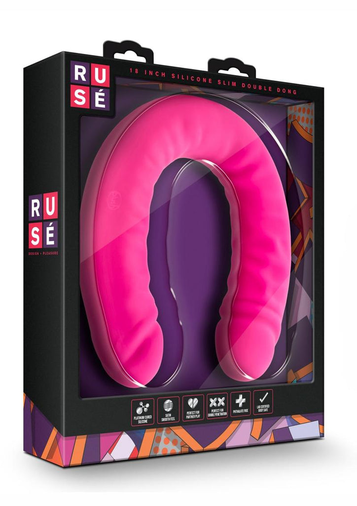 Ruse Silicone Slim Double Dong Dildo - Hot Pink/Pink - 18in