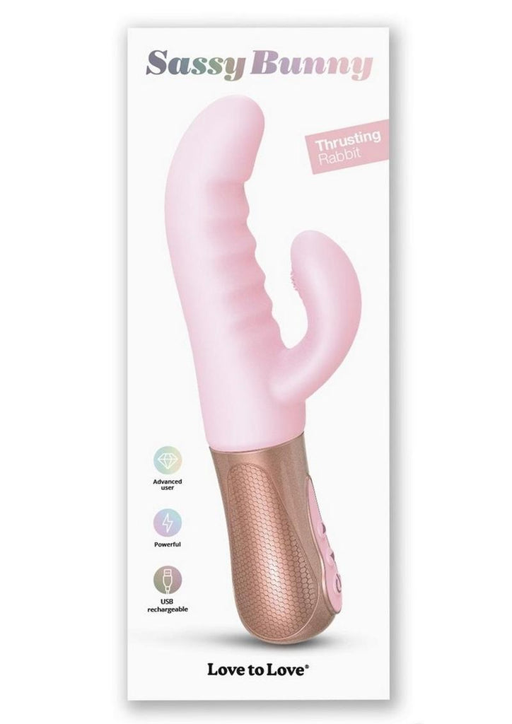 Sassy Bunny Dual Motor Rechargeable Silicone Thrusting Rabbit Vibrator - Baby Pink/Pink