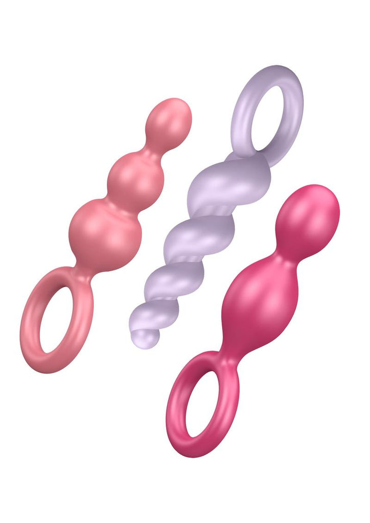 Satisfyer Booty Call Silicone Textured Anal Plugs Assorted Colors 3 Each - Assorted Colors - Per Set