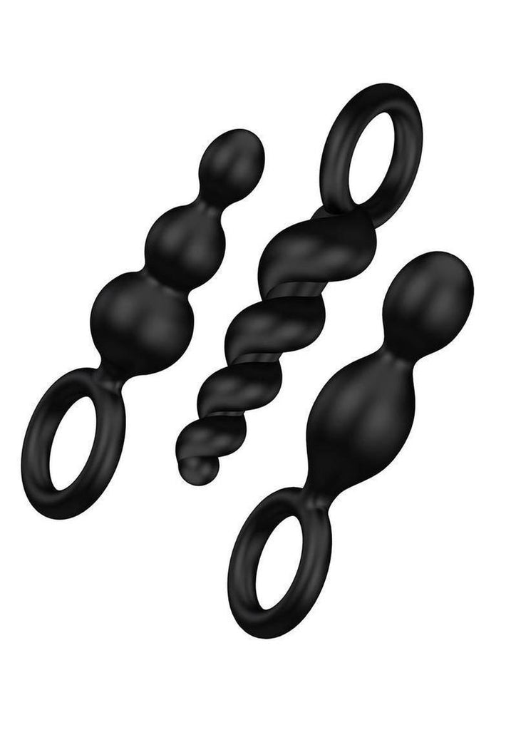 Satisfyer Booty Call Silicone Textured Anal Plugs Black 3 Each - Black - Per Set