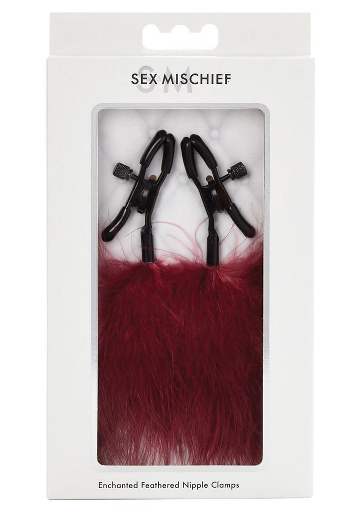 Sex and Mischief Enchanted Feather Nipple Clamps - Black/Pink/Red
