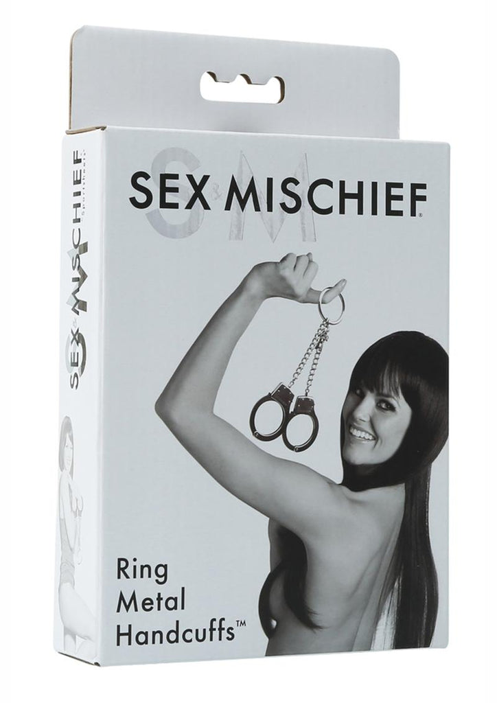 Sex and Mischief Ring Metal Handcuffs - Metal/Silver