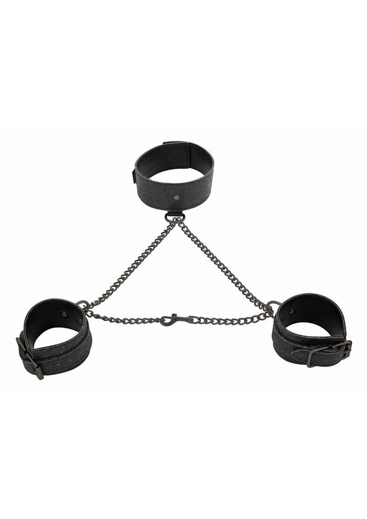 Sex and Mischief Shadow Sparkle Collar and Cuff - Black - Set