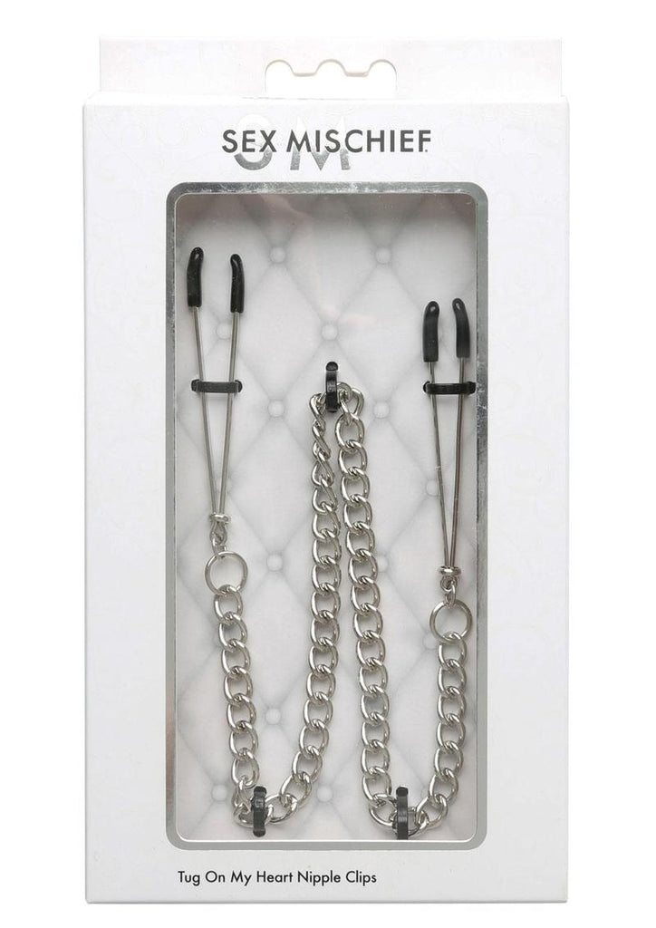Sex and Mischief Tug On My Heart Adjustable Nipple Clips with Chain - Metal