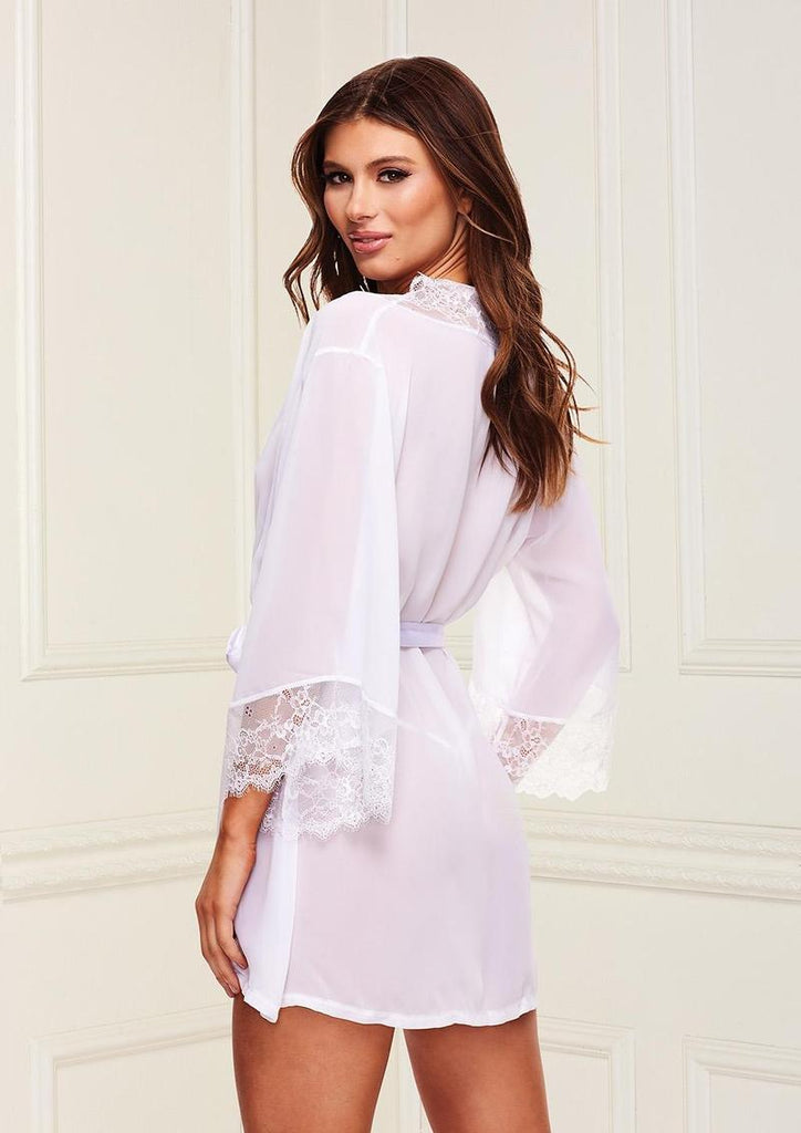 Sheer Chiffon and Lace Robe - White - One Size