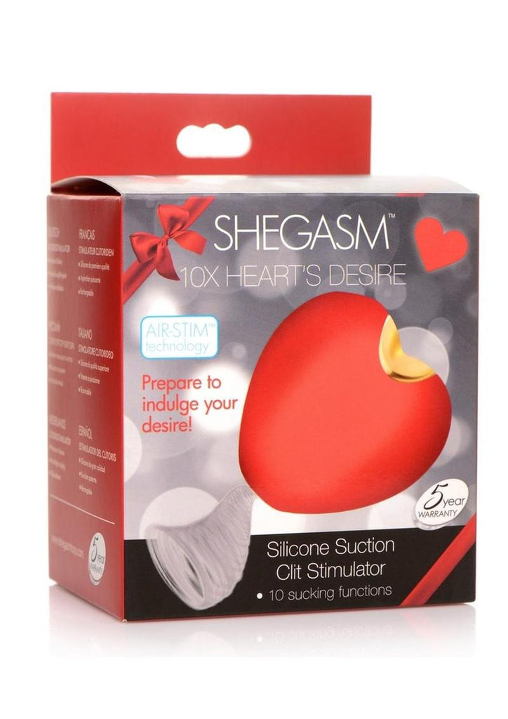 Shegasm 10x Heart's Desire Rechargeable Silicone Suction Clit Stimulator - Red