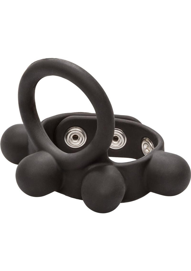 Silicone Large Weighted C-Ring Ball Stretcher Cock Ring - Black - Large