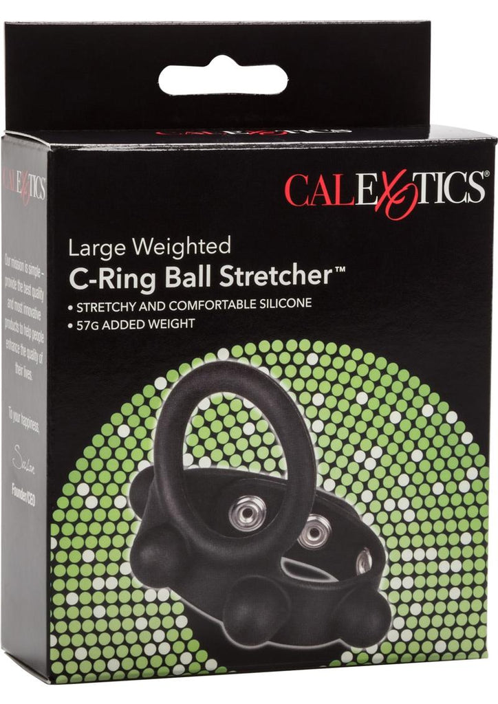 Silicone Large Weighted C-Ring Ball Stretcher Cock Ring - Black - Large
