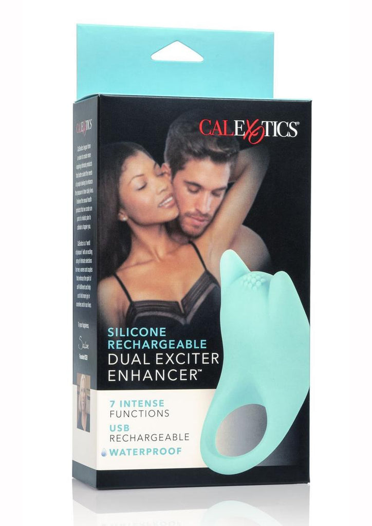Silicone USB Rechargeable Dual Exciter Enhancer Ring Waterproof - Teal