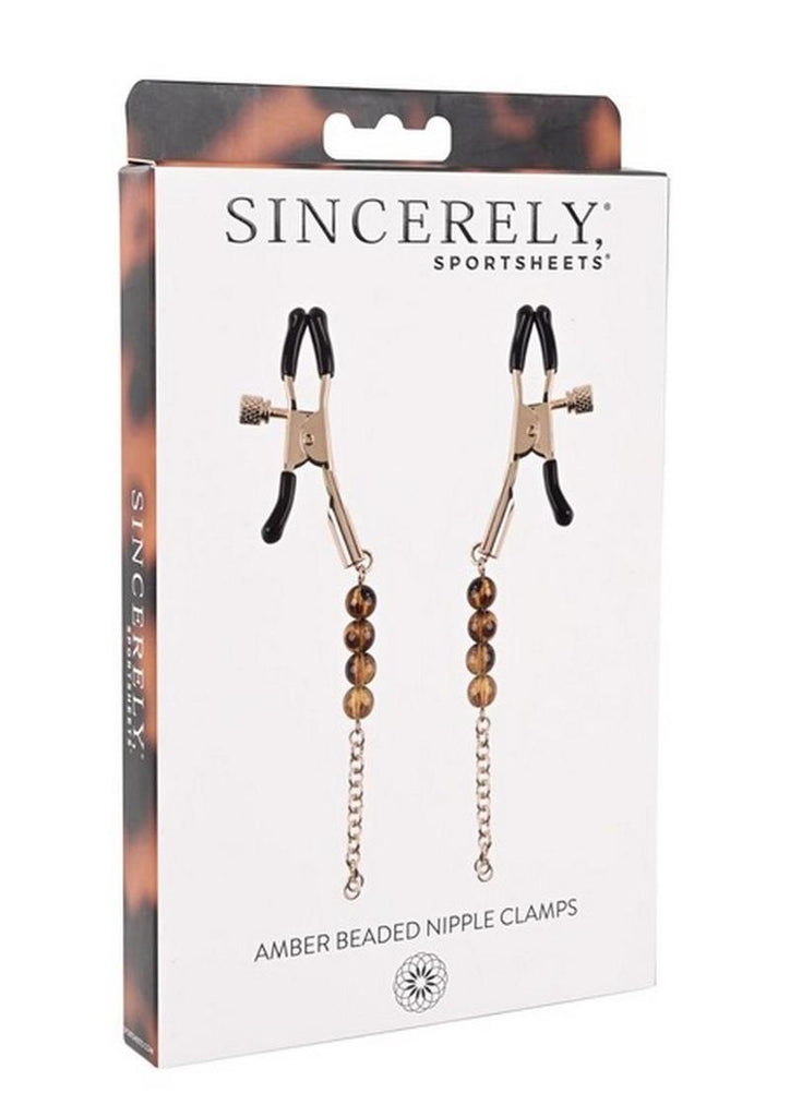 Sincerely Amber Beaded Nipple Clamps - Animal Print/Gold