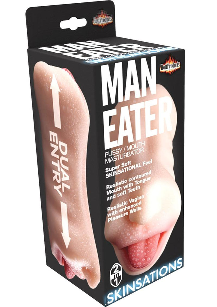 Skinsations Man Eater Pussy/Mouth Masturbator Textured Dual Entry Stroker - Vanilla