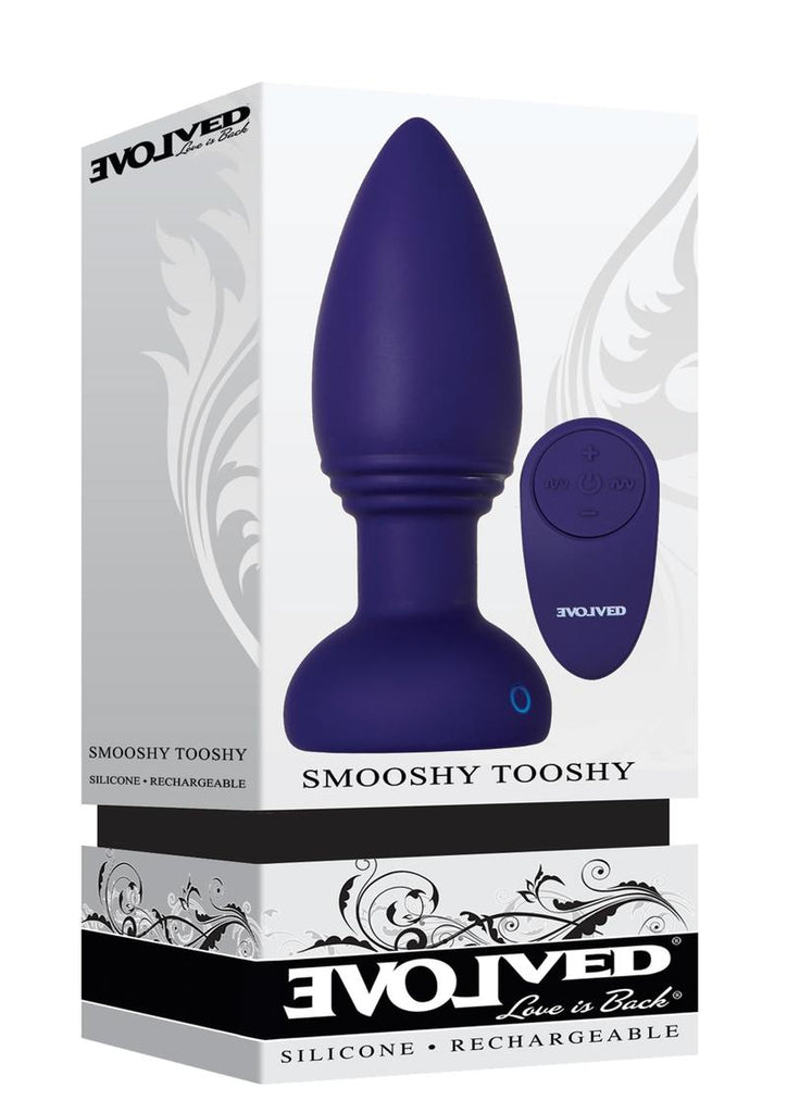 Smooshy Tooshy Rechargeable Silicone Anal Plug with Remote Control - Blue/Navy Blue