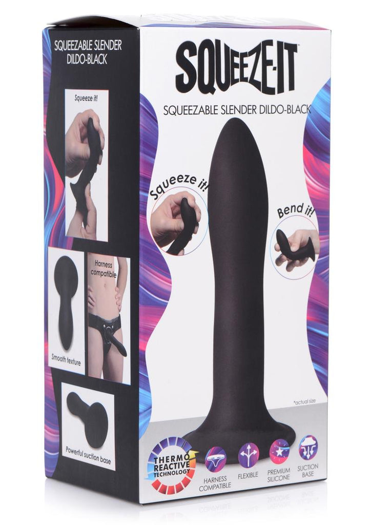 Squeeze-It Squeezable Slender Silicone Dildo - Black - 5.3in